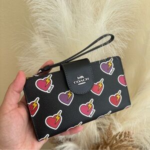 Coach Phone Wallet With Heart Bolt Print